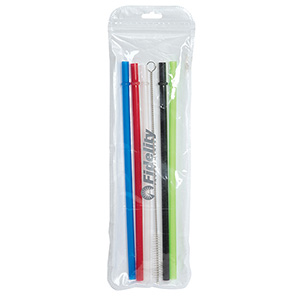 KP8552-C-OZONE 9” REUSABLE STRAWS WITH BRUSH-Clear/White (Clearance Minimum 100 Units)